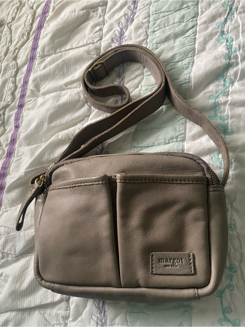 margot New York Taupe Crossbody camera Bag with Front Pockets